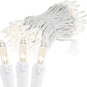 Novelty Lights 100 Commercial Incandescent Christmas Lights (Clear), 34 Feet w/ 4 inch Bulb Spacing, Traditional Vintage Mini Lights, UL Listed, White Wire String Lights