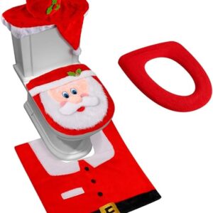 D-FantiX 3D Nose Santa Toilet Seat Cover and Rug Set Funny Christmas Decorations Bathroom Set of 5 2023