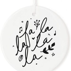 The Cotton & Canvas Co. FA La La La La Porcelain Ceramic Christmas Ornament with Ribbon and Complimentary Gift Box