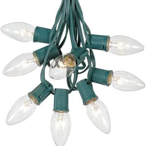C9 Clear Christmas String Light Set - Outdoor Christmas Light String - Hanging Christmas Lights - Roofline Light String - Outdoor Patio String Lights - Green Wire - 25 Foot