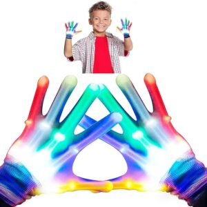 superwin Toys for 3 4 5 6 Years Old Boys Girls Kids LED Gloves Rainbow Party Favors Supplies Cool Toy for 3-5 Colorful Flashing Light Up Gloves Birthday Christmas Gifts for Boy Toy Age 6-8 Outdoor Toy