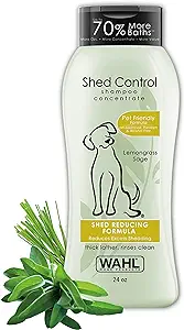 Wahl Shed Control Pet Shampoo for Animal Shedding & Dander - Lemongrass Sage Oatmeal & Aloe for Healthy Coats & Skin - 24 Oz
