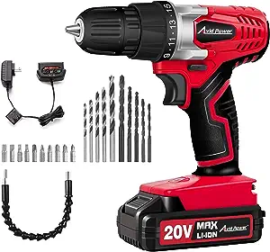Avid Power 20V Max Lithium Ion Cordless Drill Power Drill Set with 3/8 Keyless Chuck Variable Speed 16 Position Led Light and 22Pcs Drill/Driver Bits Mw316