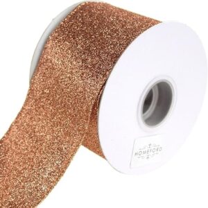 Homeford Gala Glimmer Wired Christmas Holiday Ribbon, Rose Gold, 2-1/2-Inch, 10-Yard