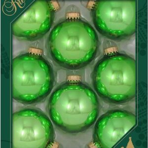 Christmas Tree Ornaments - 67mm / 2.625" [8 Pieces] Designer Glass Balls from Christmas by Krebs - Handmade Seamless Hanging Holiday Decorations for Trees (Shiny Jade Lime Green)