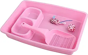 PAWISE Cat Starter Kit Includes 4PCS Kitty Suppies Great for Small Kitties 14.5x10.5 Inch pink