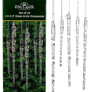 Kurt Adler 3-1/2-Inch-5-1/2-Inch Clear Glass Icicle Ornament Set of 24 Pieces, for Christmas