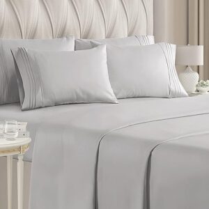 Queen Size Sheet Set - 6 Piece Set - Hotel Luxury Bed Sheets - Extra Soft - Deep Pockets - Easy Fit - Breathable & Cooling Sheets - Wrinkle Free - Grey - Light Grey Bed Sheets - Queens Sheets - 6 PC