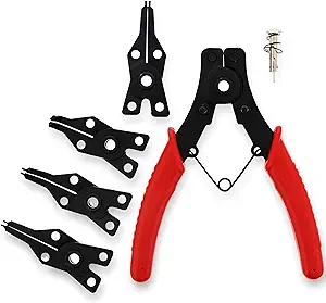 ABN | Snap Ring Pliers Set 5 Pc Interchangeable Jaw Head C Clip Pliers Set