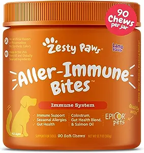 Zesty Paws Allergy & Immune for Dogs with EpiCor & Omega 3 Salmon Fish Oil 90 Soft Chews