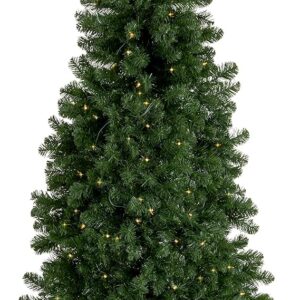 Home Heritage 7 Foot Artificial Half Pine Christmas Tree Prelit with 150 Warm White LED Lights, 552 PVC Foliage Tips, Metal Stand, Green