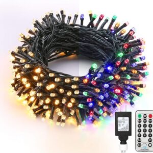 Brizled Christmas Lights, 65.67ft 200 LED Color Changing Tree Lights 11-Function Warm White & Multicolor Christmas Lights, Connectable 24V Safe Adapter Remote Decorative Lights String for Xmas Party