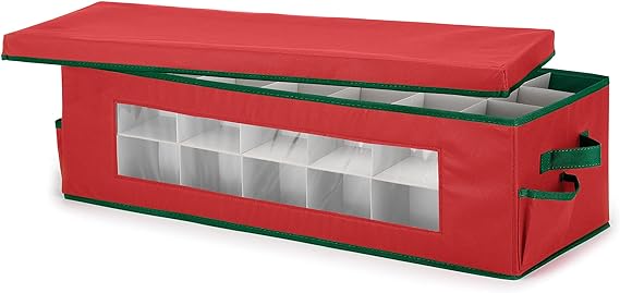 Whitmor Ornament Storage Box 42 Compartments with Outer Pocket for Ornament Hooks