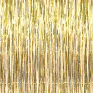 GOER 3.2 ft x 9.8 ft Metallic Tinsel Foil Fringe Curtains Party Photo Backdrop Party Streamers for Birthday,Graduation,New Year Eve Decorations Wedding Decor (1 Pack, Gold)