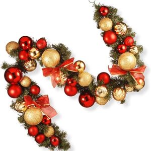 National Tree Company Artificial Christmas Garland, Green, Evergreen, Decorated with Ball Ornaments, Ribbon Bows, Christmas Collection, 9 Feet