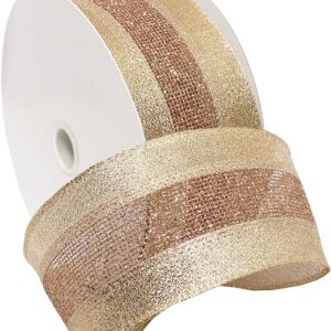 Morex Ribbon 7724.60/20-430 Wired Dimensions 2.5" X 20 YD Wired Ribbon, Blush/Gold, Arts & Crafts Roll for Wedding Decor and Christmas Decor, Rustic Christmas Decorations Indoor Home Decor