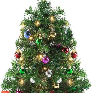 Prextex 22” Mini Christmas Tree with Lights Ornaments and Presents - Small Christmas Tree with Lights Christmas Table Decorations Little Christmas Tree White Christmas Tree - Warm White, Green