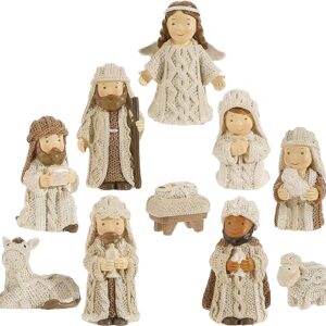 RAZ Imports Winter Cottage 8.75 Inch Christmas Nativity Set 10 Piece Set