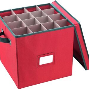 Elf Stor Christmas Box with Adjustable Dividers and Lid Ornaments Storage, Red