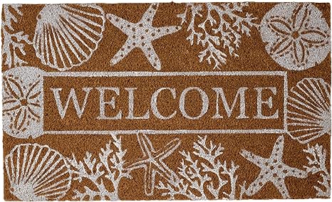 DII Natural Coir Doormat Outdoor Welcome Mat, 17x29, Seashells