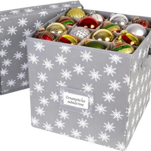 HOLDN’ STORAGE Christmas Ornament Storage Box with Lid - Christmas Decor Storage Containers that Store up to 64 Holiday Ornaments - Grey/White Snowflakes Trim